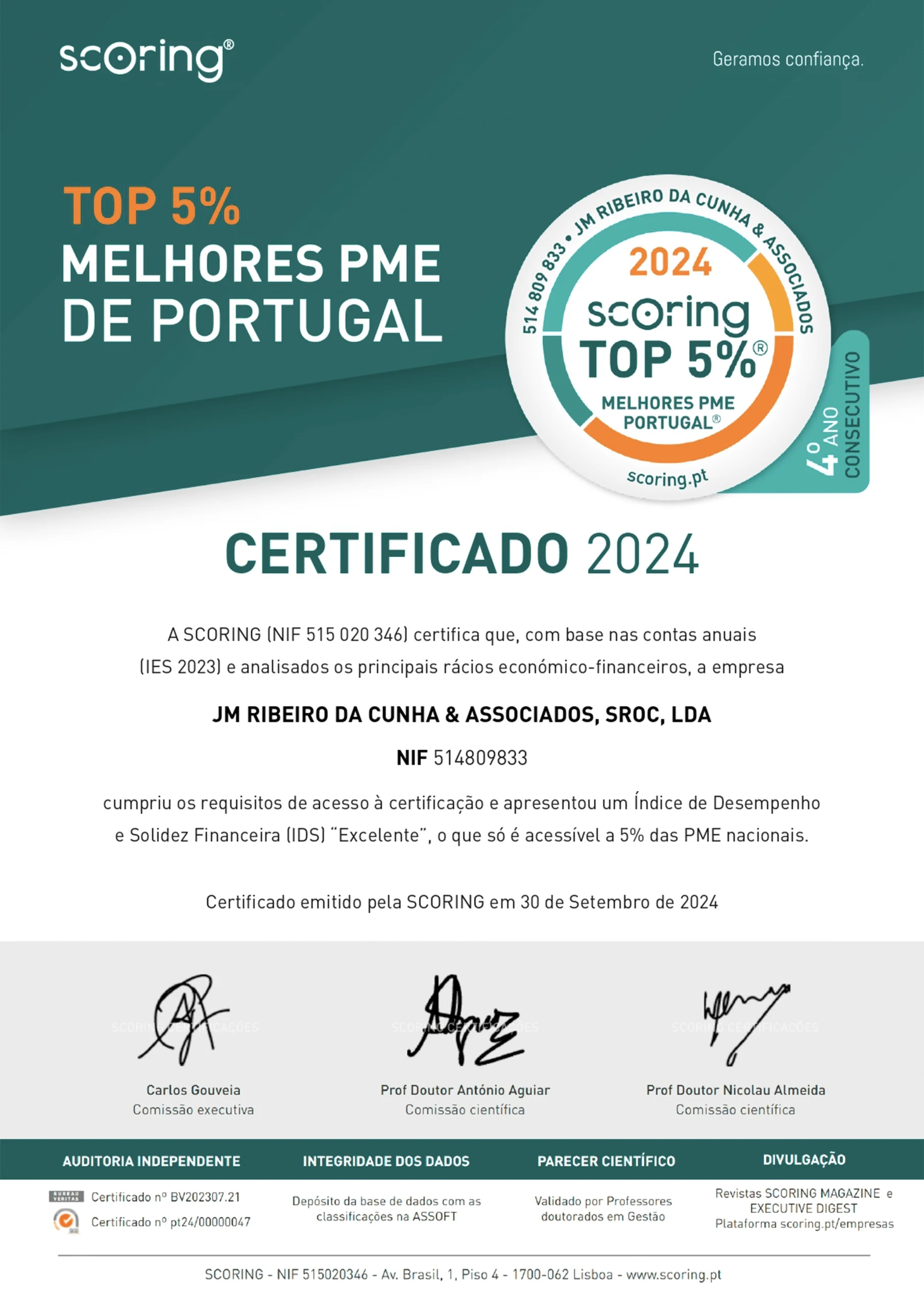 jm-ribeiro-da-cunha-associados-514809833-certificado-top-5-2024 JM Ribeiro da Cunha & Associados distinguida Top Scoring 5%